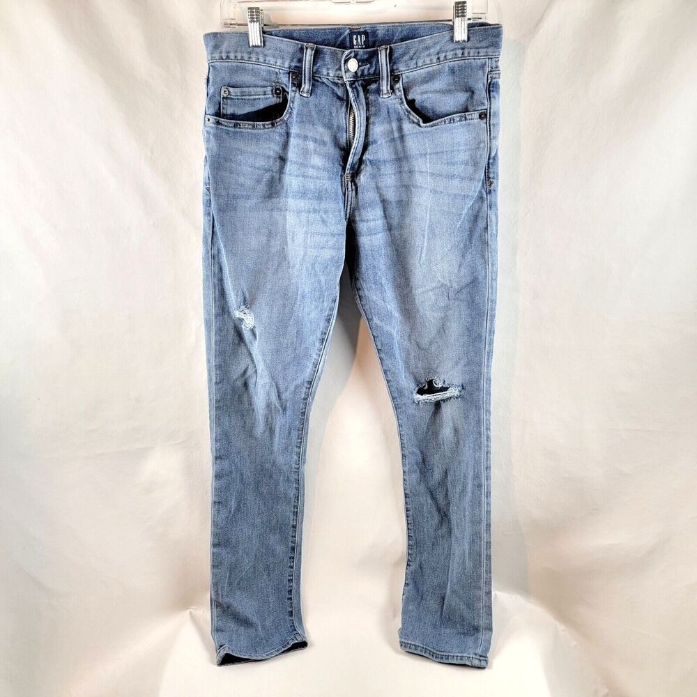 Gap Jeans Mens 30X30 Blue Denim Light Wash Skinny Distressed Stretch Skater Rock